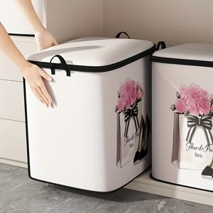 TEMU 대용량 별 의류 커버 수납 박스 1개, 꽃무늬 하이힐 패턴 프린트 수납 가방, 담요, 이불, 옷에 적합한 대용량 접이식 수납 가방 - 내구성 있는 부직포 소재, 튼튼한 지퍼, 축제를 위한 완벽한 집들이 선물