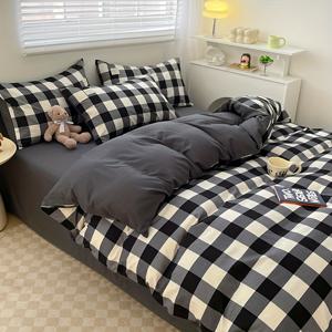 TEMU 4피스 이불 세트 (1*이불 커버 + 1*침대 시트 + 2*베개커버, 이불 코어 제외), 흑백 체크무늬 프린팅 침구 세트, 부드럽고 편안한 사계절용 이불 커버, 침실 및 게스트룸에 적합