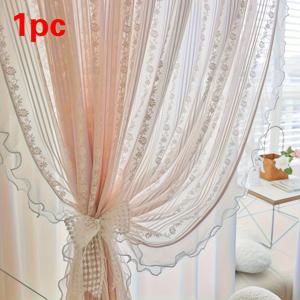 TEMU Aifish 핑크 레이스 쉬어 스칼렛 커튼 - 이중 레이어 비즈 튤 투명 로드 포켓, 침실 및 거실용 로맨틱 창문 장식, 패브릭, 침실 커튼
