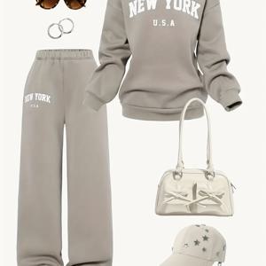 TEMU 여아용 스포티 캐주얼 트랙수트 세트, 달리기에 편안하고 쉬운, 햇살 넘치는 활력 가득, 젊음과 건강한 에너지를 보여주는, 가을 겨울 일상 외출 필수품, 여아용 교복, 학교용 상의, 십대 여학생 학교 옷, 여아용 신학기 의상, 십대 여학생용 학교 옷, 십대 신학기, 야외 활동에 완벽