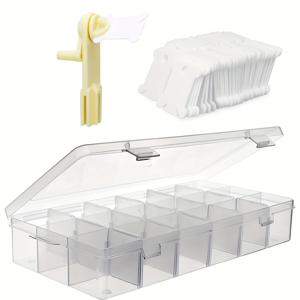 TEMU 1개 휴대용 18구 자수 실 정리함 + 플라스틱 보빈 100개 & 실 감기기 | 크로스 스티치 실 보관 케이스 (분리형 18칸 디자인)