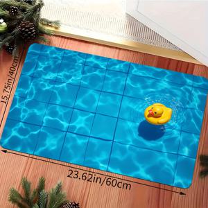 TEMU 귀여운 노란 오리 수영장 디자인 도어 매트 - 미끄럼 방지 플란넬 바닥 매트, 욕실, 침실 및 거실 입구에 적합, 세탁기 사용 가능한 100% 폴리에스터 카펫