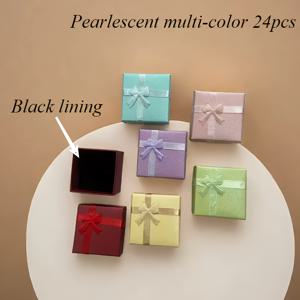 TEMU 24개 다크 텍스처드 미니 링 상자 - 우아한 블랙 & 블루 웨딩 선물 상자, 귀걸이, 보석, 추억 - 내구성 있는 카드보드 보관 및 선물 상자, 보석 상자, 장식 리본 디자인, 튼튼한 구조