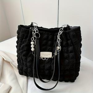 TEMU 1개 여름 스위트 핸드백, 대용량 나일론 여성 숄더백, 소프트 클로저 지퍼 핸드백, 캐주얼 외출 바디 토트백, 4가지 색상 (화이트/핑크/그린/블랙), 어반 테마, 안감, 통근 및 외출에 적합