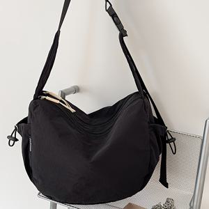 TEMU 패션 여성용 단색 나일론 바디백, 캐주얼하고 우아한 만두 가방, 숄더백, 지퍼 잠금, 안감, 데일리 출퇴근 및 다양한 행사용 다기능 싱글 숄더백