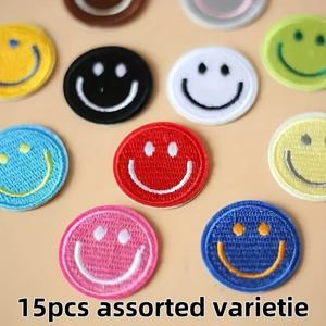 TEMU 15개 행복한 얼굴 아이언온 패치 - 옷 수리 및 장식용 자가 접착 자수 패치, DIY 지갑 만들기 용품, 재킷, 가방, 모자용 내구성 있는 패브릭, 재미있는 패치 수리, 사용하기 쉬움