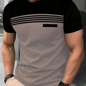 TEMU 남성용 반팔 티셔츠 - 캐주얼하고 솔직한 디자인의 라운드넥 티셔츠입니다. 패치워크 스타일로 제작되어 편안하고 착용하기 쉬우며 여름에 완벽합니다.