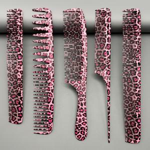 TEMU 프린트 빗 5종 세트, 전문가용 미용 가위빗 키트, 미용사를 위한 필수 헤어 스타일링 도구, 블랙 앤 핑크 프린트 헤어빗, PC 수지 플라스틱