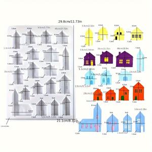 TEMU 레진 실리콘 몰드 LEQQU 트레이 미니 하우스 실리콘 캔들 몰드 DIY 핸드메이드 북유럽풍 주택 향초 비누 석고 레진 공예 주형 몰드 집 장식 19가지 유럽풍 주택 풀세트 몰드