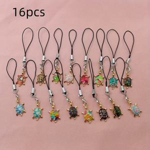 TEMU 16개 컬러풀한 합금 거북이 폰 차밍 스트랩 - 휴대폰, 가방, 열쇠에 다양한 미니 핑거링 장식 - 친구와 가족에게 이상적인 선물, 액세서리|생동적인 차밍|합금 구조, 거북이 장식