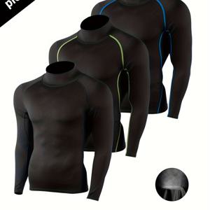 TEMU 세트 신상 긴팔 러닝 스포츠 통기성 타이트핏 하이넥 피트니스 슈트 퀵드라이 남성 농구 축구 훈련 베이스 레이어 프로페셔널