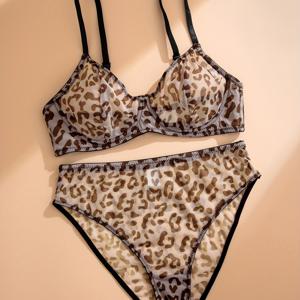 TEMU 브라와 팬티가 포함된 메쉬 프린트 란제리 세트 (언더와이어 포함)