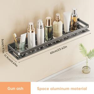 TEMU Musurjoy 공간 절약형 욕실 선반 1개 – 드릴 설치 불필요, 회색 고강도 직사각형 선반, 모던 스타일, 샤워방 칸막이 및 화장실 벽/타일에 적합, 다기능 수납 정리함, 욕실 추가 장식, 방 꾸미기