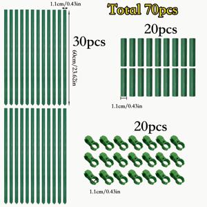 TEMU 70개 혼합 녹색 정원 식물 지지대 키트 PE 코팅 금속 코어 내구성 강화 재사용 가능 직경 11mm 부식 방지 햇빛 차단 30개 정원 스테이크 및 40개 액세서리 미끄럼 방지 텍스처 정원 지지대, 정원 식물 지원에 적합