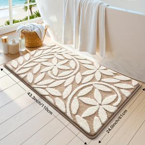 TEMU 1개 빈티지 디자인의 플러시 욕실 러그, 흡수성이 뛰어나고 부드러움, 미끄럼 방지 표면 특징, 욕실, 싱크대, 욕조 및 샤워 공간에 적합, 가을 홈 데코레이션에도 적합