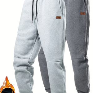 TEMU 2개 세트 남성 캐주얼 팬츠, 가을 겨울용 두꺼운 보온 운동복 바지, 패셔너블 캐주얼 스타일 - 신축성 있는 허리밴드와 조절 가능한 끈, 사이드 포켓, 단색 - 청소년 및 청년을 위한 사계절 편안함, 이상적인 선물