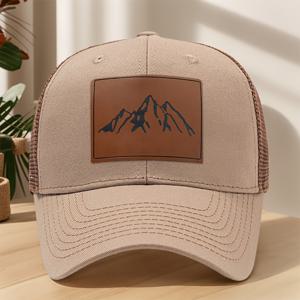 TEMU 산 정상 모조 가죽 조각 야구 모자 (봄/여름용), 통기성 메시, 땀 흡수, 야외 캐주얼 스포츠 모자 (쇼핑, 휴가, 하이킹, 햇빛 차단, 독특한 스트리트 힙합 스타일)