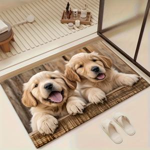 TEMU 1개 골든 리트리버 강아지 울타리에서 엿보는 미끄럼방지 세탁 가능 실내/실외용 도어 매트 - 100% 폴리에스터 내구성 주방 바닥 러그, 장식용 문매트, 오래가는 소재, 집들이 선물