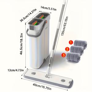TEMU 홈용 걸레와 바구니 세트, 건조대 포함, 내구성이 뛰어난 평평한 걸레 헤드, 습식/건식 사용 가능, 모든 표면에 적합, 2개의 재사용 가능한 마이크로파이버 걸레 패드 포함, 바구니 세트, 바닥 청소, 청소 용품