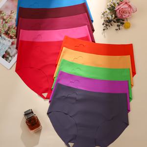 TEMU 여성용 심리스 삼각팬티 10개, 하트 컷아웃 단색 베이스 레이어, 섹시하고 편안함