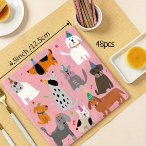 TEMU 48개 패밀리 팩 신상 핑크 카툰 강아지 종이 냅킨, 애완견 테마 파티. 기념일, 애프터눈 티, 생일, 모임, 디저트 테이블, 바, 호텔, 캠핑, 피크닉, 할로윈, 크리스마스 이벤트 및 파티 용품, 크리스마스, 새해, 발렌타인데이, 파티 이벤트용 일회용 파티 냅킨