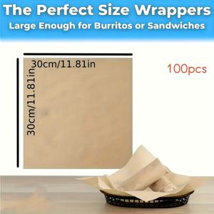 TEMU 50/100개 일회용 베이킹 페이퍼, 30cm x 30cm 사이즈, 멕시칸 롤 및 버거 포장 베이킹 매트