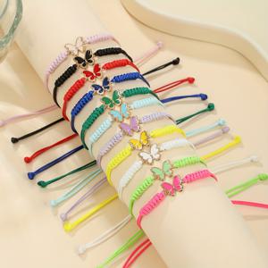 TEMU 여성을 위한 나비와 오일 드롭 펜던트가 있는 여름 테마 땋은 팔찌 세트