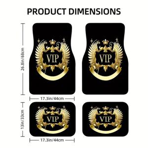 TEMU 트렌디한 크라운 VIP 패턴 프린트 4피스 자동차 바닥매트 세트, 미끄럼 방지 뒷면, 세척 용이, 차량 내부 액세서리, 대부분의 차량 모델에 적합