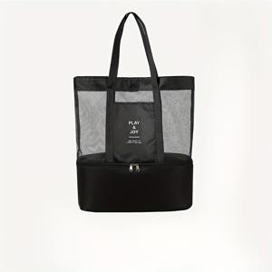 TEMU 이중 레이어 습식/건식 분리 비치 백, 휴대용 요가 피트니스 수납 가방, 성인 여행 수영 토트백 - 블랙 폴리에스터 중성 디자인, 해변 사용, 헬스장 수건 가방 | 토트백 | 비치 백에 적합