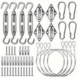 TEMU 여름 햇빛 가리개 세일 설치 키트 | 삼각형 및 사각형 캐노피에 적합, 텐션 나사, 스프링 후크, 아일렛, PVC 코팅 강철 로프 및 나사 포함 - 야외, 파티오, 정원, 캠핑에 이상적