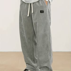 TEMU 남성용 코듀로이 캐주얼 팬츠, 스타일리시한 와이드 레그 바지, 컷 스포츠 팬츠, 탄력 있는 허리끈 배기 스웨트팬츠