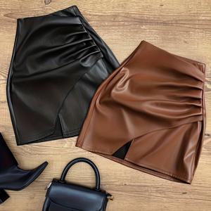 TEMU 비정형 엉덩이를 감싸는 하이웨이스트 블랙 미니 스커트 세트