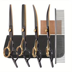 TEMU 블랙 골드 전문 강아지 미용 애완 동물 가위 - 스테인리스 스틸 곡선형 트리밍 및 이발 가위, 정밀한 트리밍 및 모양 만들기, 강아지 및 고양이에게 적합, 고급 애완 동물 미용 가위 세트, 스테인리스 스틸 가위