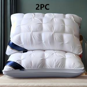 TEMU 1/2개입 고급 5성급 호텔 퀄리티 베개 - 넥 서포트 기능으로 깊은 수면을 위한 디자인, 고밀도, 평탄화 방지 커버로 사계절에 적합, 화이트 새틴 소재로 제작, 100% 폴리에스터 충전재 사용