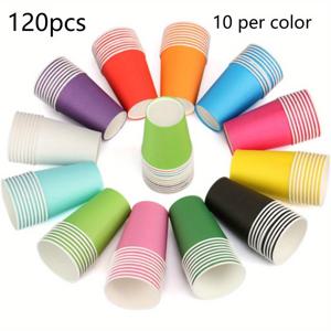 TEMU 120개 12색 종이컵, 결혼식 파티 피크닉 BBQ 여행 및 이벤트용 멀티컬러 종이컵