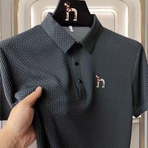 TEMU 새로운 귀여운 긴 다리 강아지 프린트 로고 여름 빠른 건조 셔츠, 통기성 캐주얼 칼라 탑 남성용 - 아웃도어 스포츠 골프 러닝 티셔츠 넥라인, 클래식 유스 패션 편안한 스트레치 반팔 트렌디 티셔츠