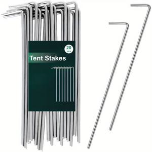 TEMU 5.9인치 텐트 스테이크 20개 세트 야외 장식용 금속 펑크, 캠핑 텐트 및 차양용 튼튼한 가든 후크, 크리스마스 데코레이션용 인플레이터블