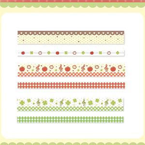 TEMU 한국 스타일 영감 애플 클로버 와시 테이프 6롤, 체크무늬와 물방울 무늬 DIY 스티커 재료, 스크랩북 및 콜라주용