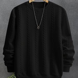 TEMU 남성용 스타일리시 크루넥 스웨트셔츠, 자카드 디자인으로 캐주얼 스트리트웨어 룩 연출. 스포츠 및 레저 웨어에 완벽한 간편한 기본 긴팔 티셔츠, 테이퍼드 엔드 디자인