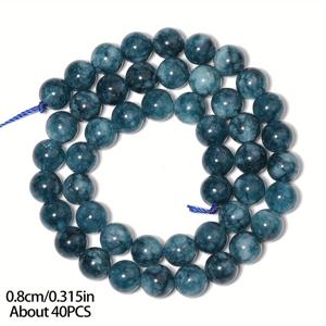 TEMU 6/8/10mm 천연 블루 칼세도니 비즈 & 구슬 세트, 매끄러운 라운드 스페이서 비즈 - 여성 남성 축제 선물용 주얼리 만들기 소품 (팔찌 목걸이 재료)