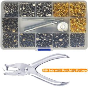 TEMU 180/360/480개 양면 리벳 메탈 캡 스터드 가죽 리벳 버클 캡 양면 임팩트 스터드 속이 빈 캡 스터드 가죽 양면 스터드