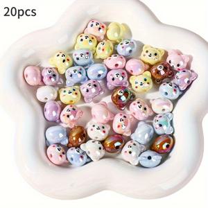 TEMU 20가지 혼합 컬러 아크릴 곰 비즈, 17x19mm 귀여운 곰 머리 세로 구멍 비즈, DIY 폰 체인, 키체인, 펜던트, 액세서리 및 공예 프로젝트용
