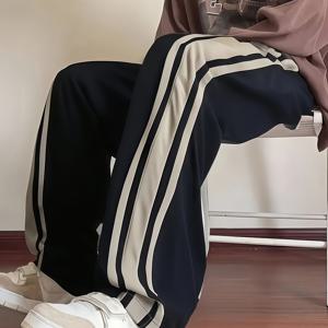 TEMU 남성 캐주얼 바지 - 조절 가능한 드로스트링 허리, 단색, 와이드 레그 디자인, 봄/여름용 통기성, 라운지 팬츠, 헬스장, 야외 활동 및 캐주얼 복장에 적합