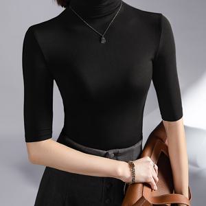 TEMU 여성용 우아한 하이넥 미디엄 슬림핏 베이직 티셔츠