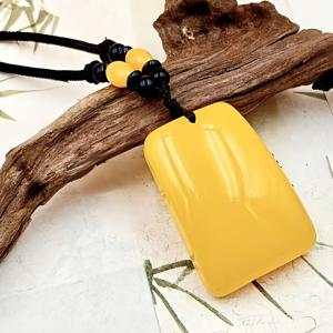 TEMU 2025년 신상 에스닉 스타일 2세대 앰버 허니 왁스 목걸이, 치킨 오일 옐로우 펜던트, 빈티지 롱 스웨터 체인 여성용, 남성용 추가 아이템