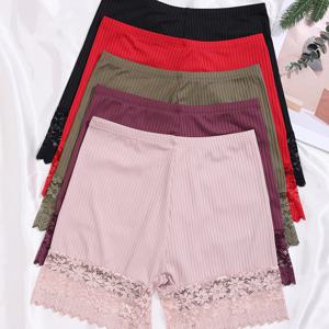 TEMU 5팩 하이라이즈 대비 레이스 패널 브리프, 편안하고 스타일리시한 통기성 여성용 드로즈