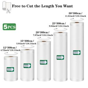TEMU 진공 밀봉 백 5개 세트, 내구성 강화 및 내구성 강한 텍스처 백, 다양한 폭(각 300cm), 식품 보존, 수비드, 주방 보관 및 저장에 완벽, 홈 주방 용품