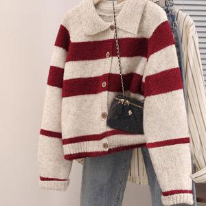 TEMU 새로운 가을/겨울 밸런타인데이 크리스마스 여성용 컬러 블록 라펠 스웨터 가디건, 빈티지 컬러 블로킹의 두꺼운 루즈핏 슬라우치 오픈 프론트 가디건, 세트인 숄더와 긴소매. 원단 상의만 해당