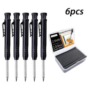 TEMU 6개/세트 전문가용 기계 목공 마킹 펜슬 세트, 100개/박스 리드 포함, 목수 및 건축가를 위한 깊은 구멍 표시 도구, 미세 필기 도구 (펜슬 5개 + 리드 박스 1개)