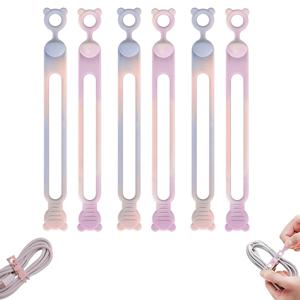 TEMU 아이폰, USB-C, 라이트닝 호환 6개입 재사용 가능한 실리콘 케이블 타이 - 멀티컬러 코드 정리기 (,,,,,) - 충전기, 이어폰, 케이블용 미끄럼 방지 그라데이션 코드 랩